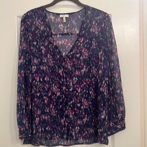 Joie Long Sleeve Sheer Silk Watercolor Print V-Neck Blouse Size Small
